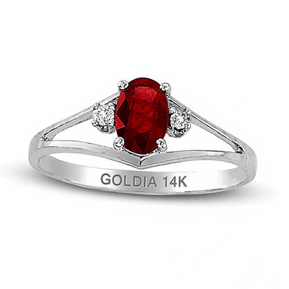 Oval Ruby and Diamond Accent Split Shank Ring in 14K White Gold