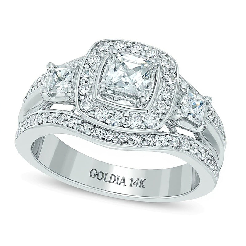 1.0 CT. TW Princess-Cut Diamond Three Stone Engagement Ring in 14K White Gold