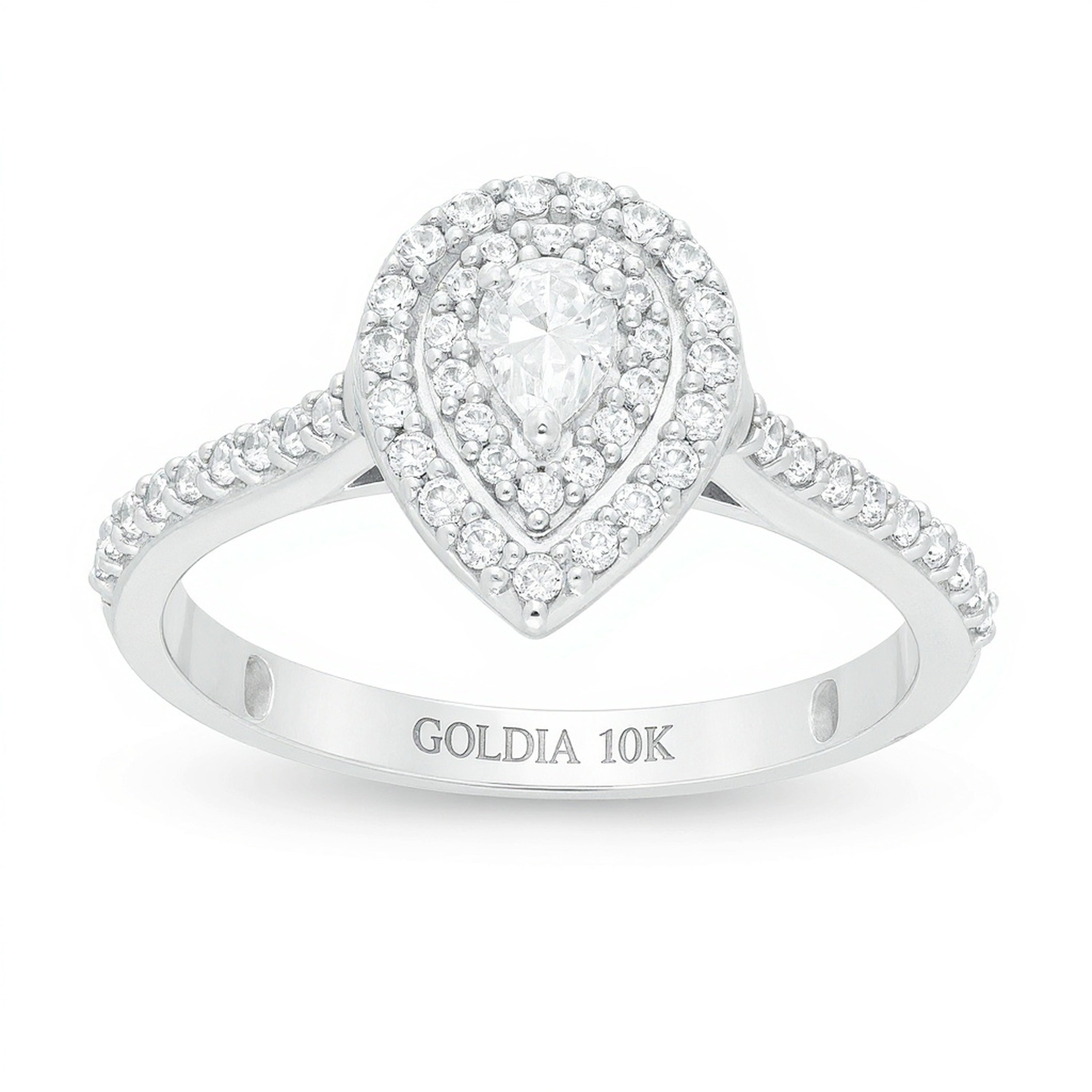 0.5 CT. TW Pear-Shaped Diamond Double Frame Engagement Ring in 10K White Gold