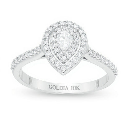 0.5 CT. TW Pear-Shaped Diamond Double Frame Engagement Ring in 10K White Gold