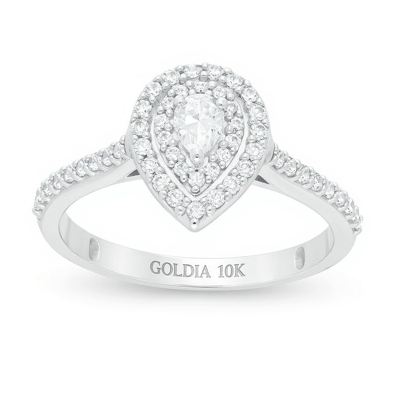 0.5 CT. TW Pear-Shaped Diamond Double Frame Engagement Ring in 10K White Gold