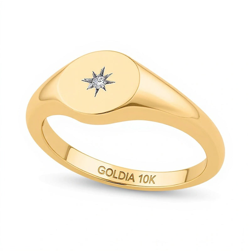 Diamond Accent Solitaire North Star Signet Ring in 10K Gold