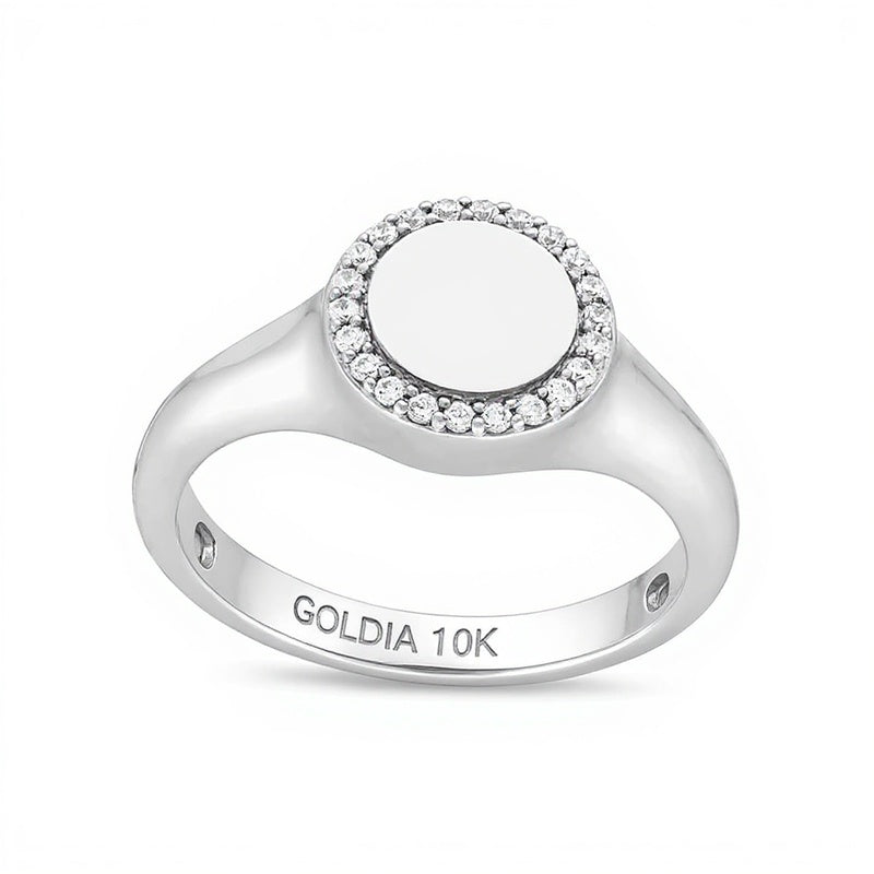0.1 CT. TW Diamond Frame Signet Ring in 10K White Gold