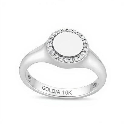 0.1 CT. TW Diamond Frame Signet Ring in 10K White Gold