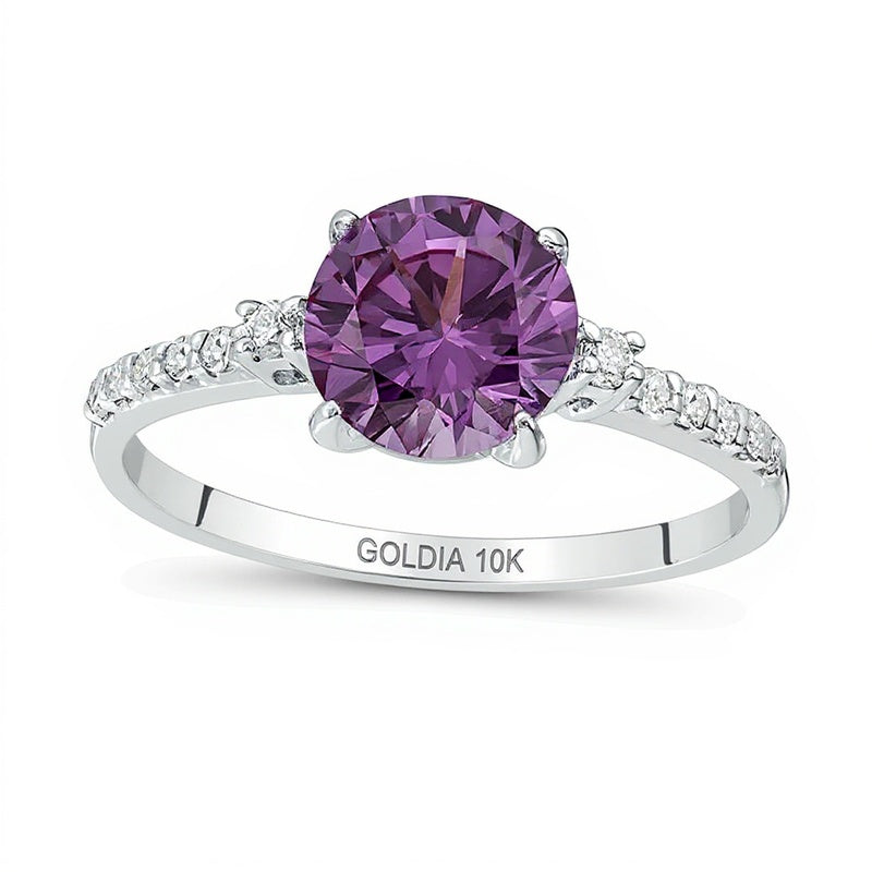 7.0mm Lab-Created Alexandrite and 0.13 CT. TW Diamond Engagement Ring in 10K White Gold