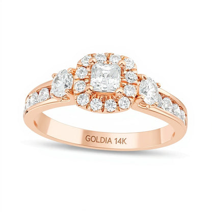 1.25 CT. TW Princess-Cut Diamond Frame Three Stone Engagement Ring in 14K Rose Gold