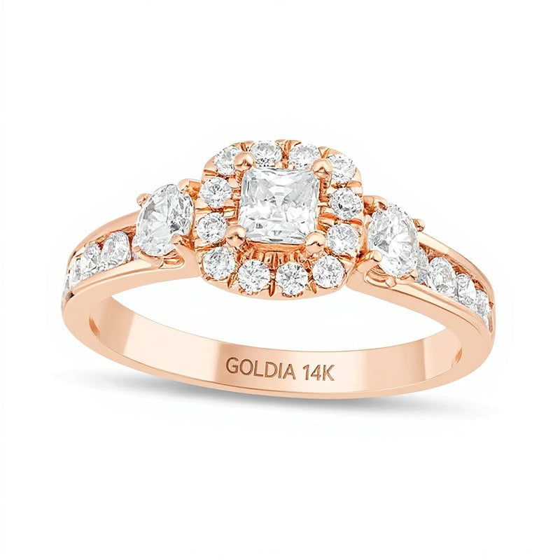 1.25 CT. TW Princess-Cut Diamond Frame Three Stone Engagement Ring in 14K Rose Gold