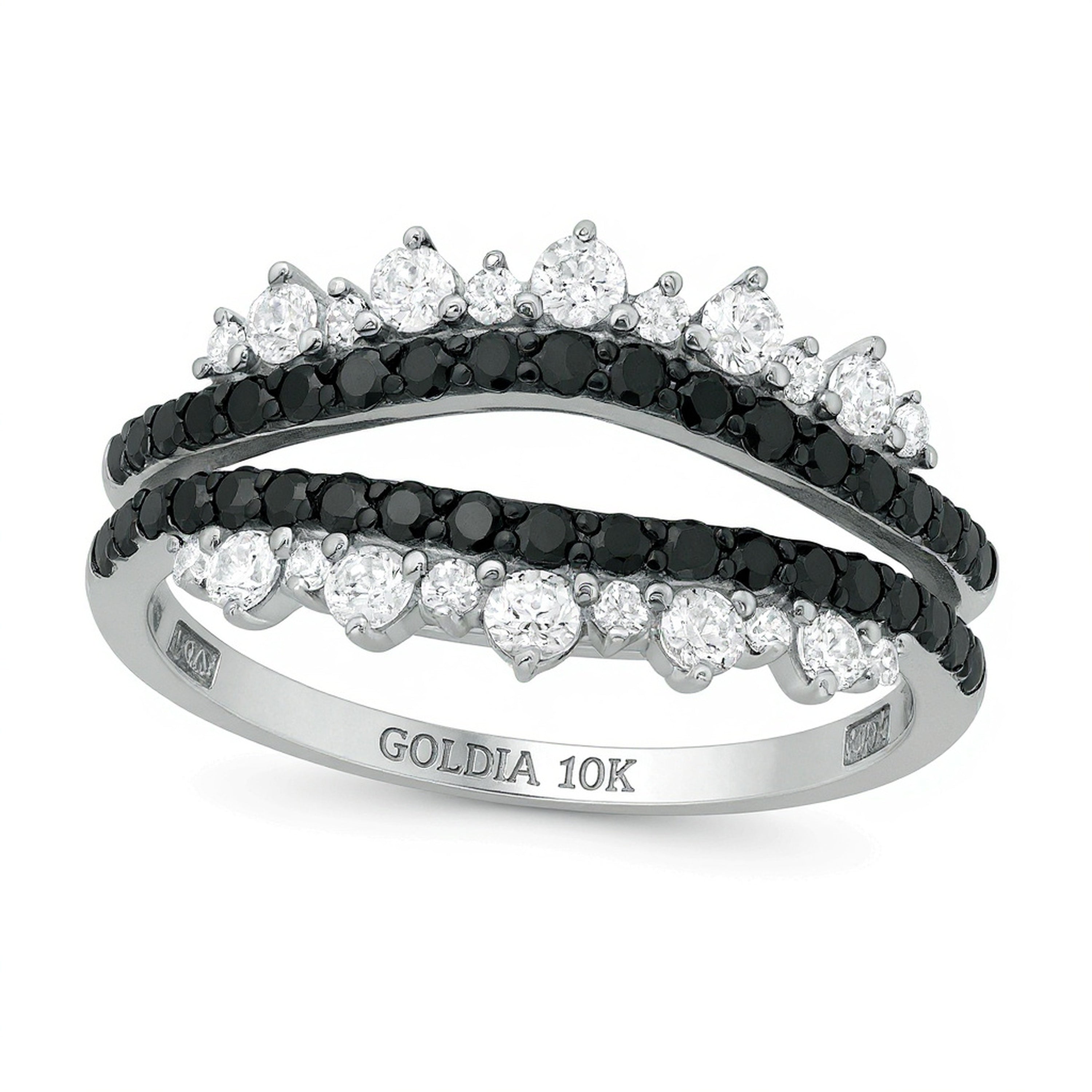 0.75 CT. TW Enhanced Black and White Diamond Tiara Style Solitaire Enhancer in 10K White Gold