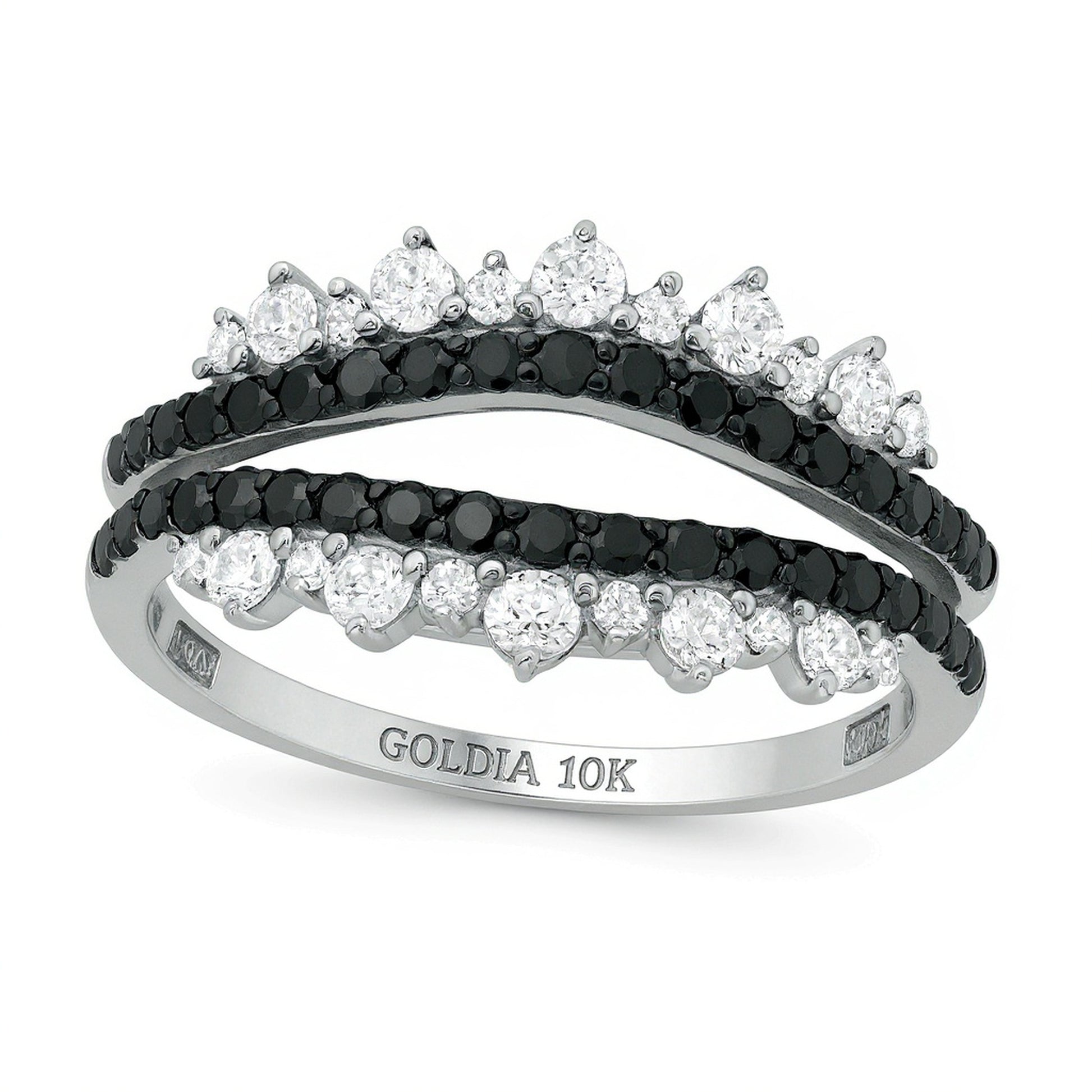 0.75 CT. TW Enhanced Black and White Diamond Tiara Style Solitaire Enhancer in 10K White Gold