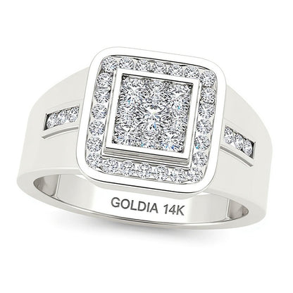 0.5 CT. TW Composite Diamond Square Frame Signet Ring in 14K White Gold