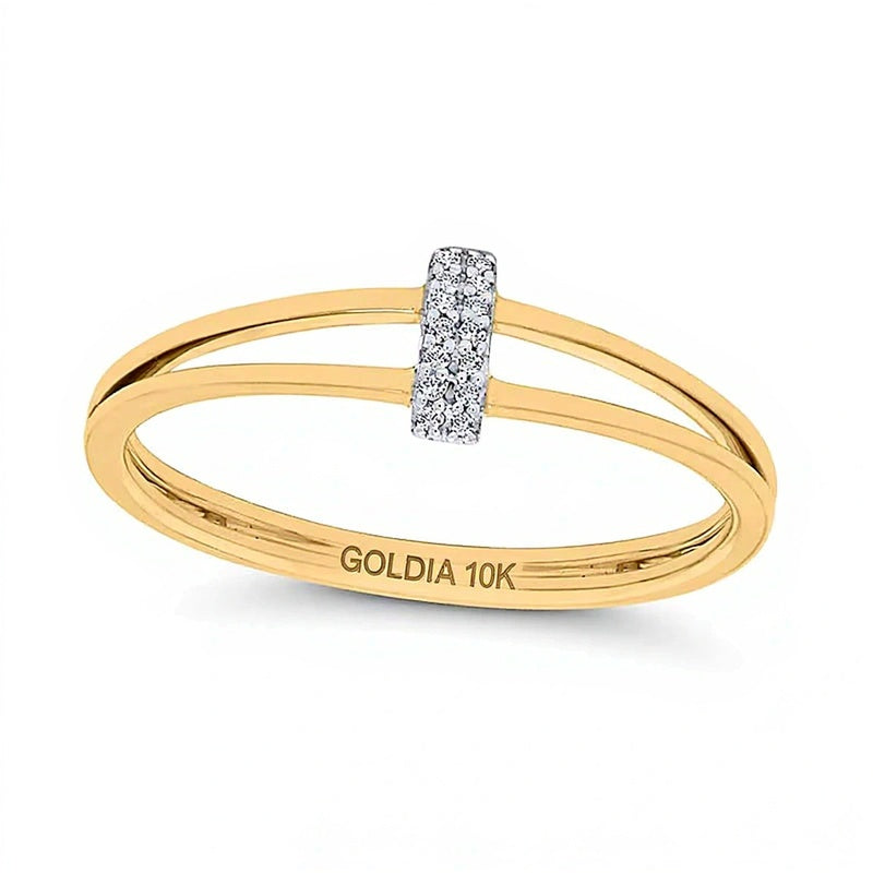 Diamond Accent Linear Bar Split Shank Ring in 10K Gold