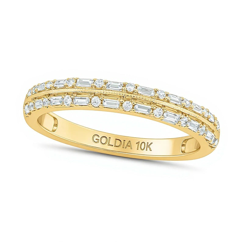 0.2 CT. TW Baguette Diamond Double Row Vintage-Style Band in 10K Gold