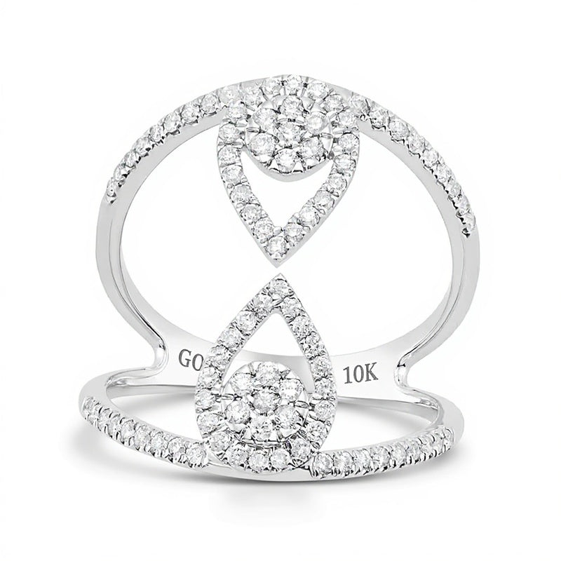 0.5 CT. TW Multi-Diamond Mirrored Teardrop Open Shank Ring in 10K White Gold