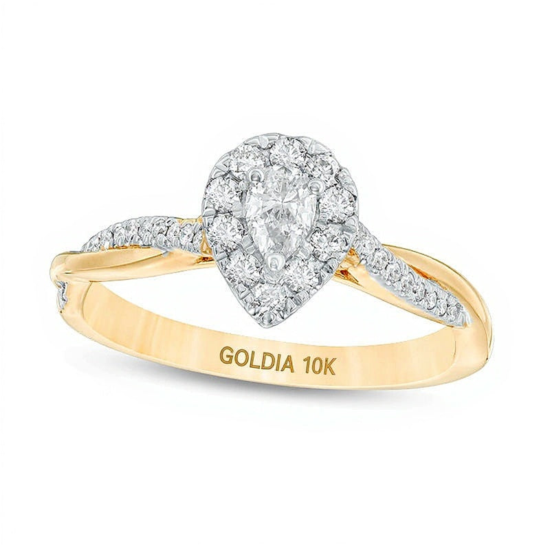 0.38 CT. TW Pear-Shaped Diamond Frame Twist Engagement in 10K Gold