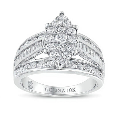 1.5 CT. TW Marquise Multi-Diamond Triple Row Engagement Ring in 10K White Gold