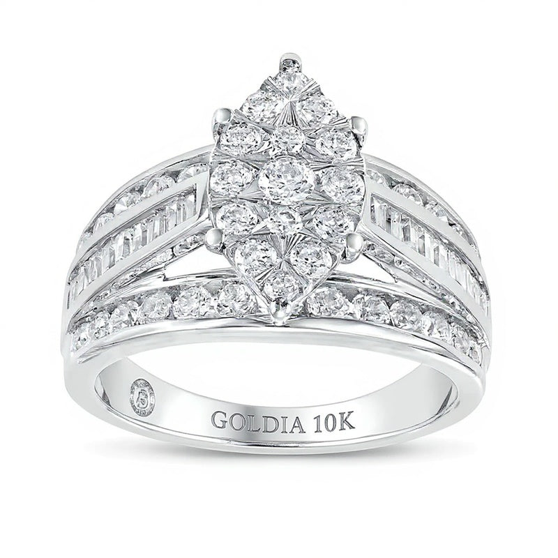 1.5 CT. TW Marquise Multi-Diamond Triple Row Engagement Ring in 10K White Gold