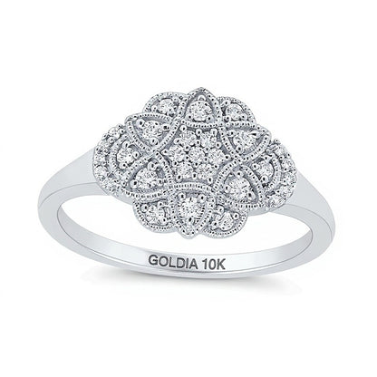 0.2 CT. TW Multi-Diamond Flower Frame Vintage-Style Ring in 10K White Gold