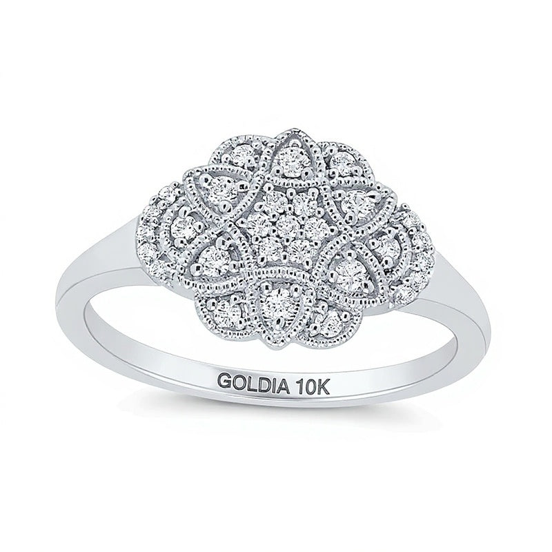 0.2 CT. TW Multi-Diamond Flower Frame Vintage-Style Ring in 10K White Gold