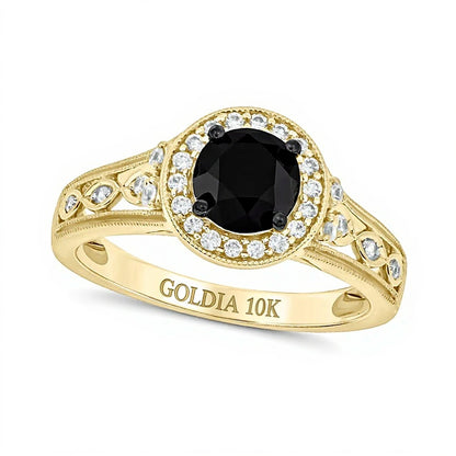 6.0mm Black Sapphire and 0.2 CT. TW Diamond Frame Twist Shank Vintage-Style Engagement Ring in 10K Gold