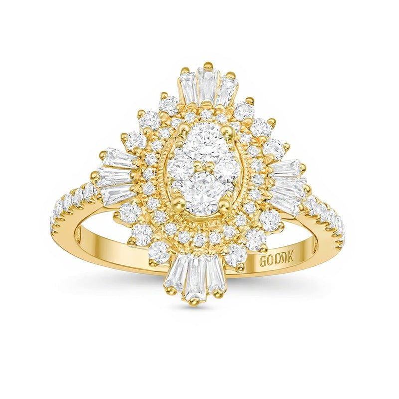 1.25 CT. TW Composite Diamond Oval Starburst Frame Ring in 14K Gold