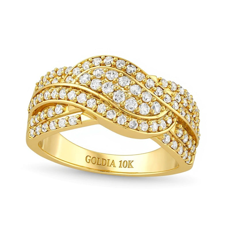 0.75 CT. TW Diamond Double Row Wave Bypass Ring in 10K Gold