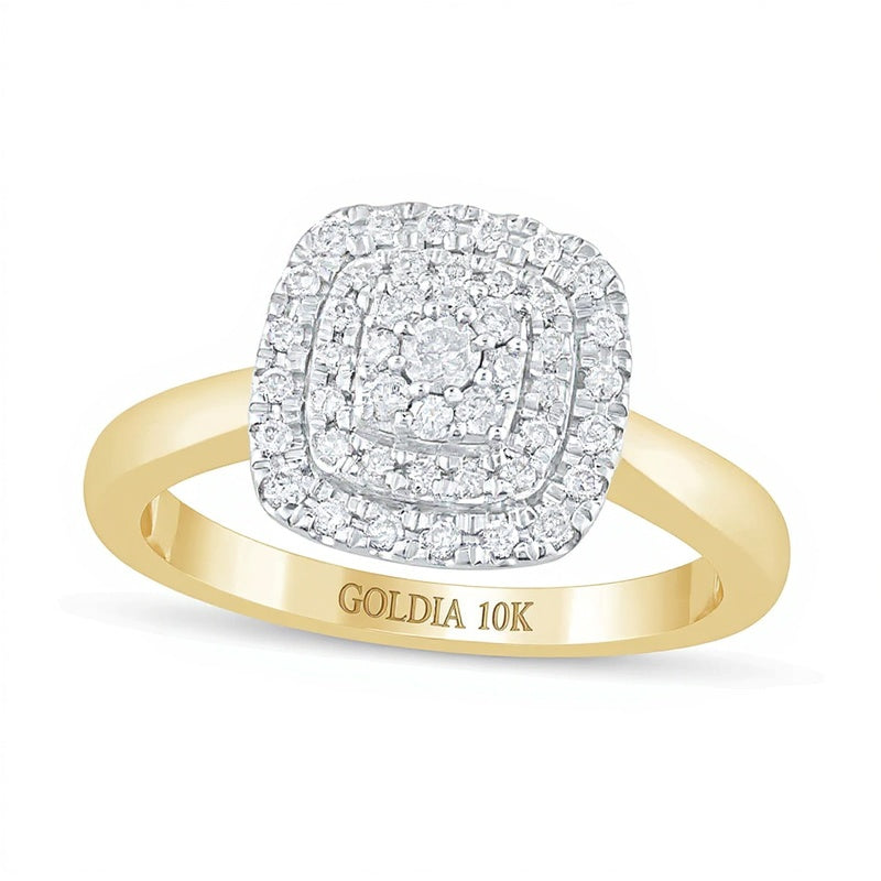 0.33 CT. TW Composite Cushion-Shaped Diamond Double Frame Engagement Ring in 10K Gold