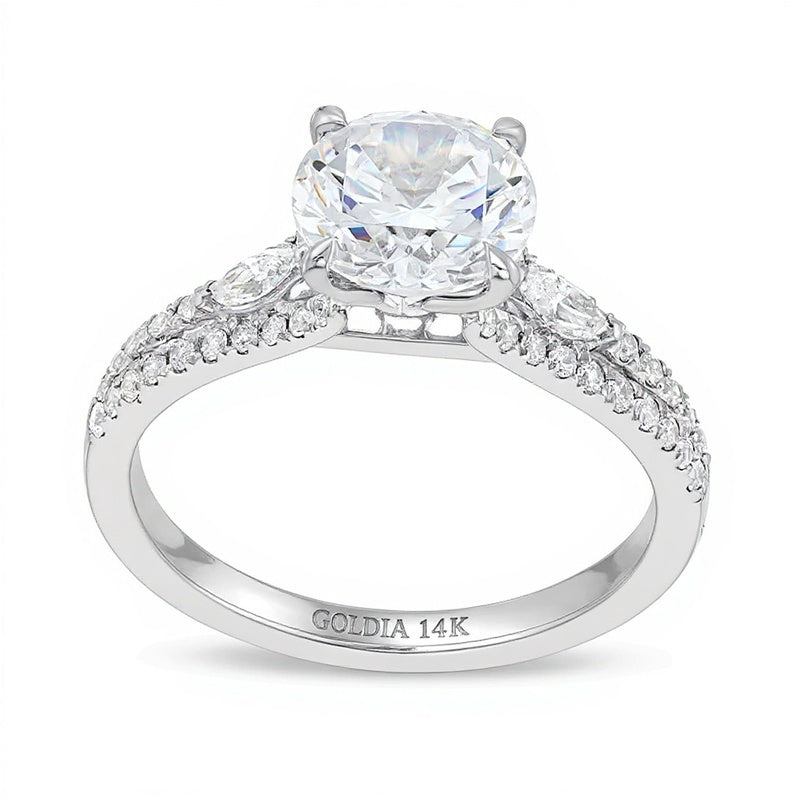 2.33 CT. TW Lab-Grown Diamond Leaf-Sides Split Shank Engagement Ring in 14K White Gold (F/VS2)