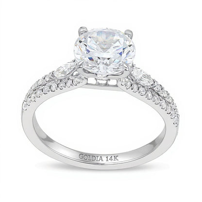 2.33 CT. TW Lab-Grown Diamond Leaf-Sides Split Shank Engagement Ring in 14K White Gold (F/VS2)