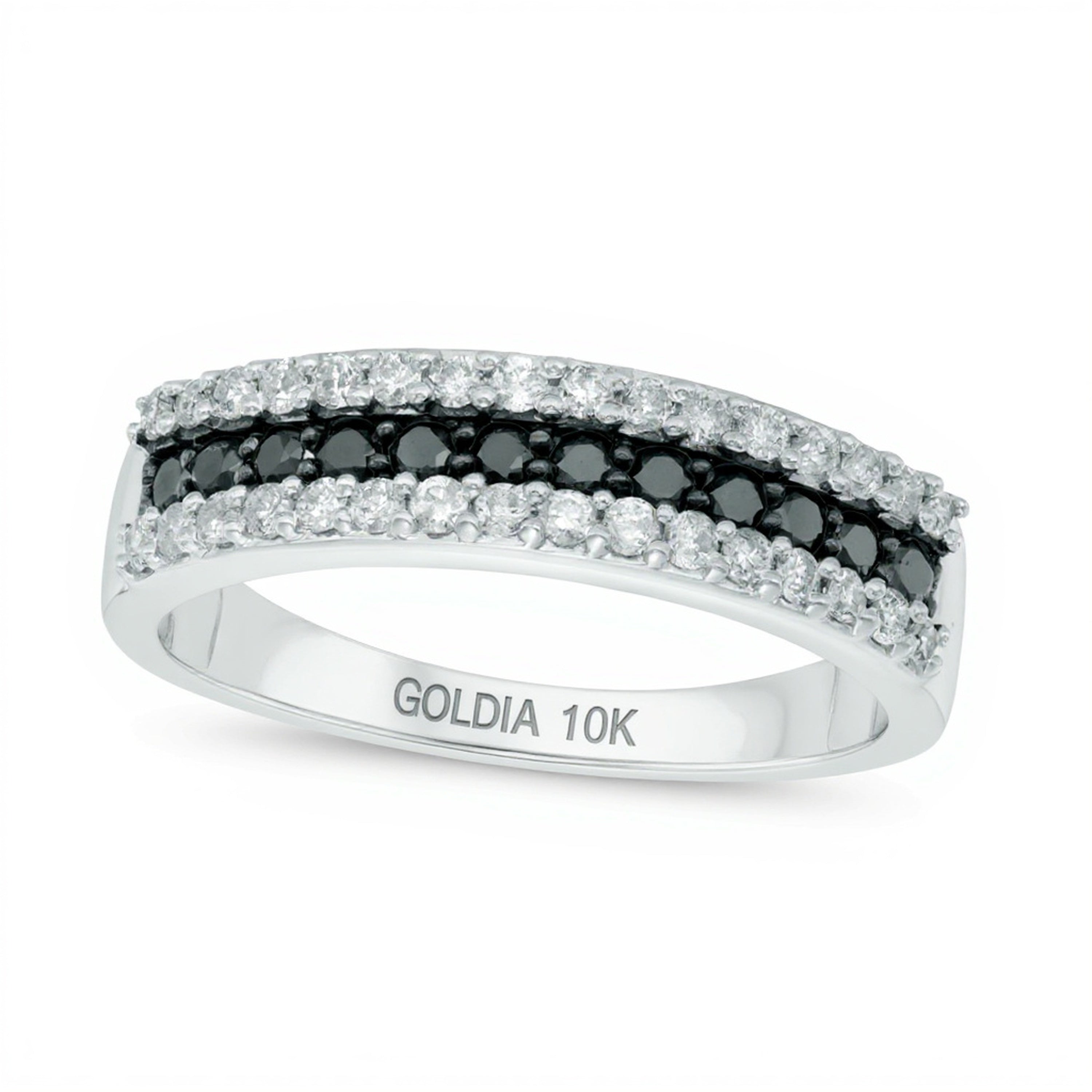 0.5 CT. TW Enhanced Black and White Diamond Three Row Anniversary Band in 10K White Gold