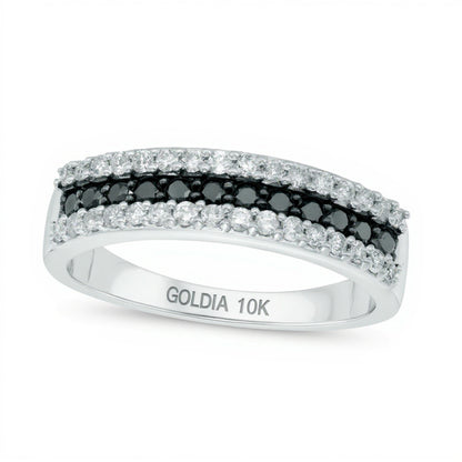 0.5 CT. TW Enhanced Black and White Diamond Three Row Anniversary Band in 10K White Gold