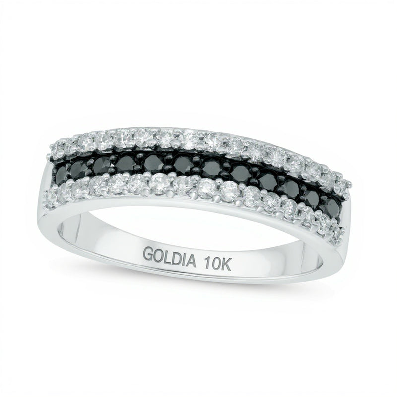 0.5 CT. TW Enhanced Black and White Diamond Three Row Anniversary Band in 10K White Gold