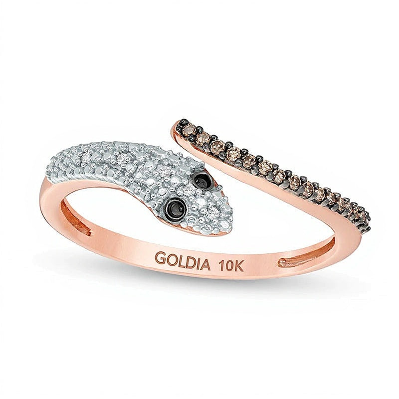 0.1 CT. TW Champagne and White Diamond Snake Open Wrap Ring in 10K Rose Gold