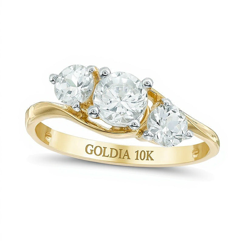 5.2mm Lab-Created White Sapphire Three Stone Bypass Ring in 10K Gold