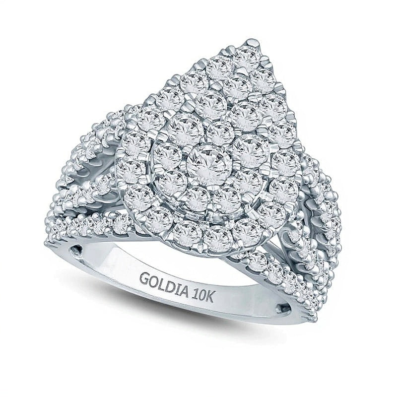 3.0 CT. TW Composite Diamond Teardrop Frame Multi-Row Engagement Ring in 10K White Gold