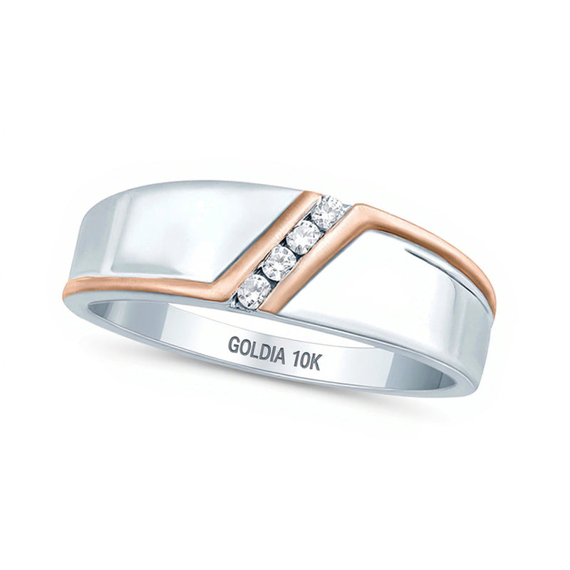 0.1 CT. TW Diamond Four Stone Slant Bypass Stripe Wedding Band in 10K Two-Tone Gold