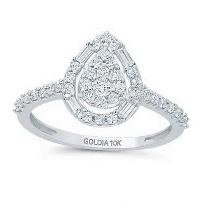 0.5 CT. TW Pear Multi-Diamond Teardrop Frame Ring in 10K White Gold
