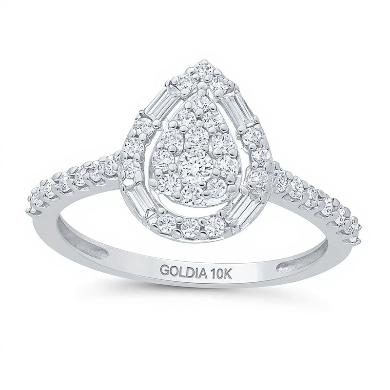 0.5 CT. TW Pear Multi-Diamond Teardrop Frame Ring in 10K White Gold