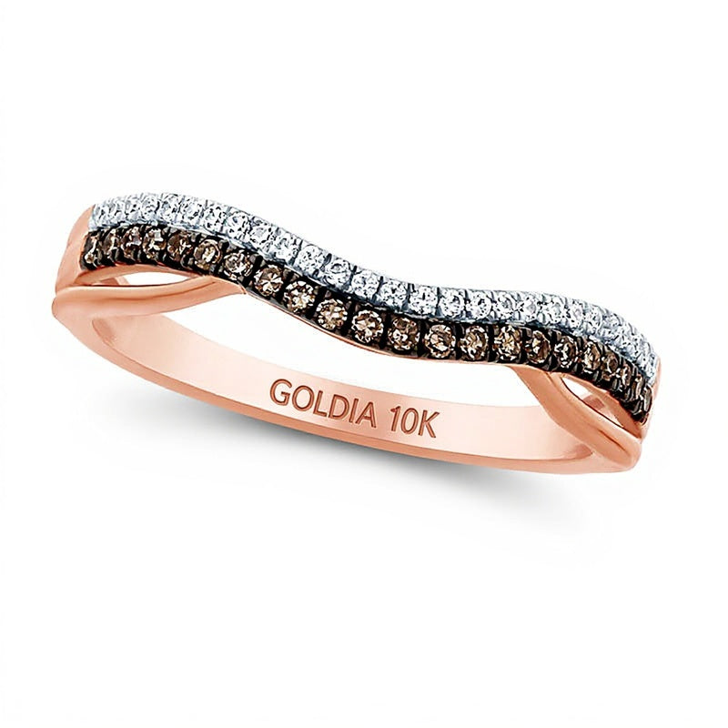 0.25 CT. TW Champagne and White Diamond Split Contour Band in 10K Rose Gold with Black Rhodium