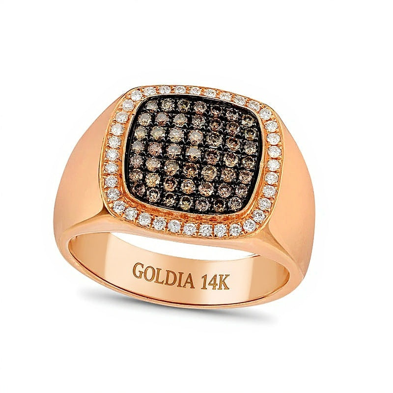 0.75 CT. TW Champagne and White Diamond Square Composite Ring in 14K Rose Gold