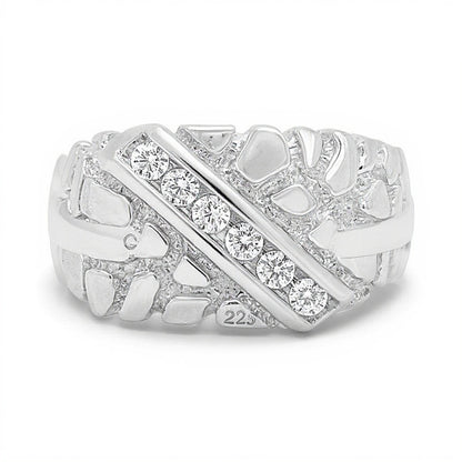 0.33 CT. TW Diamond Slant Six Stone Nugget Ring in Sterling Silver