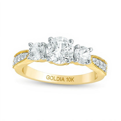Lab-Created White Sapphire Three Stone Engagement Ring in 10K Gold