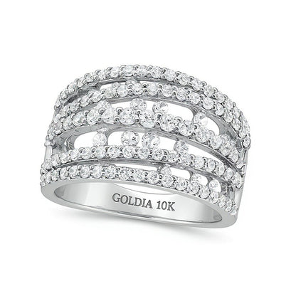 2.0 CT. TW Diamond Layered Overlay Multi-Row Band in 10K White Gold