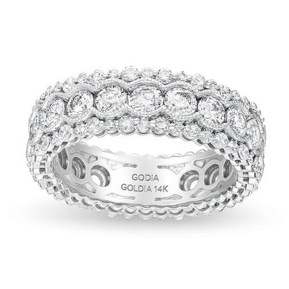 3.0 CT. TW Diamond Scallop Edge Vintage-Style Eternity Anniversary Band in 14K White Gold