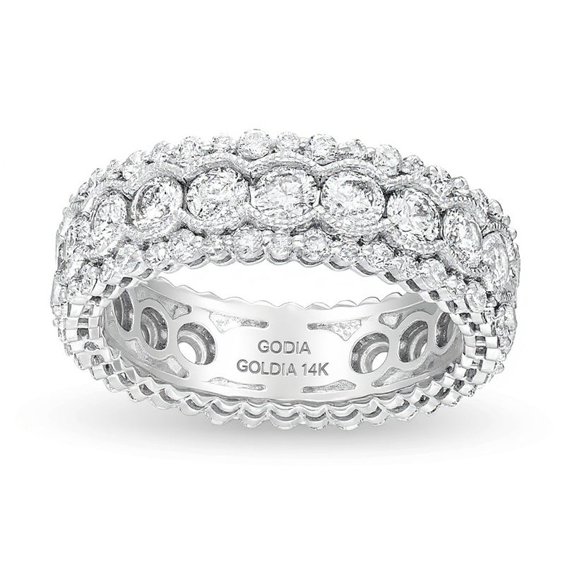 3.0 CT. TW Diamond Scallop Edge Vintage-Style Eternity Anniversary Band in 14K White Gold