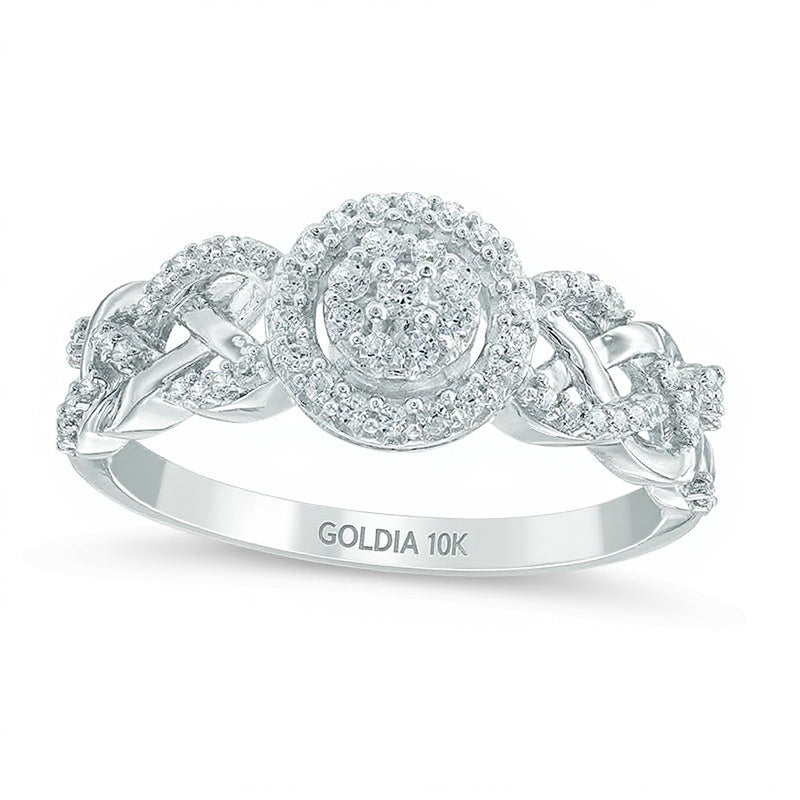 0.25 CT. TW Diamond Frame Loose Braid Shank Celtic Promise Ring in 10K White Gold