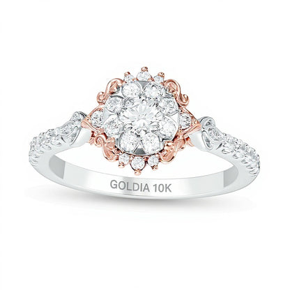 0.5 CT. TW Diamond Filigree Flower Frame Vintage-Style Engagement Ring in 10K Two-Tone Gold
