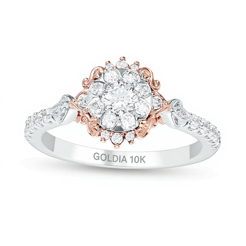 0.5 CT. TW Diamond Filigree Flower Frame Vintage-Style Engagement Ring in 10K Two-Tone Gold