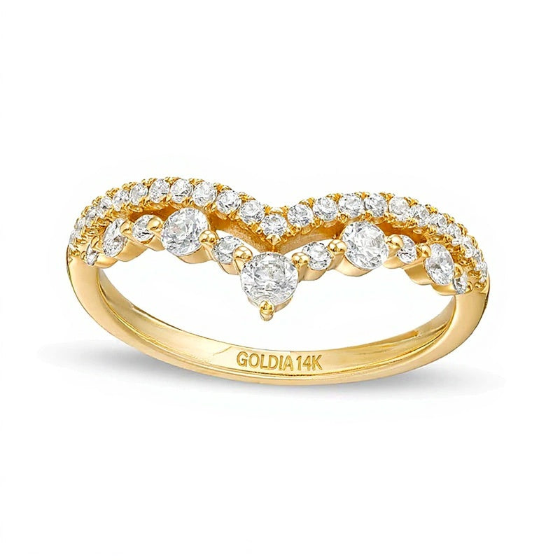 0.5 CT. TW Diamond Crown Contour Double Row Anniversary Band in 14K Gold