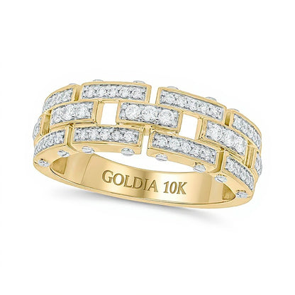 0.5 CT. TW Diamond Staggered Block Open Shank Screw Accent Band in 10K Two-Tone Gold