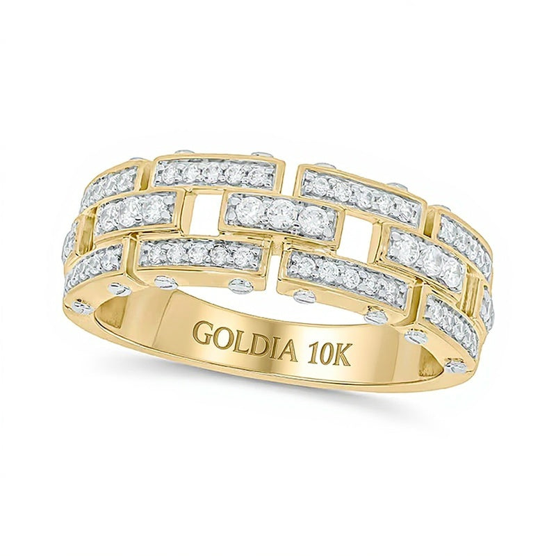 0.5 CT. TW Diamond Staggered Block Open Shank Screw Accent Band in 10K Two-Tone Gold